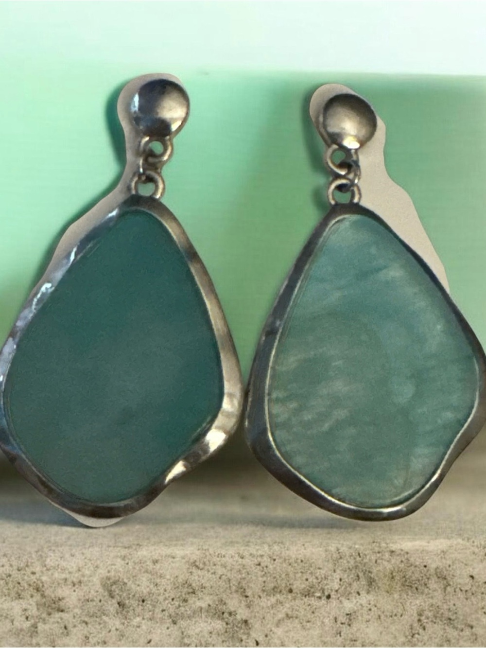 Teal Drop Stone Dangle Earrings - Unbranded
